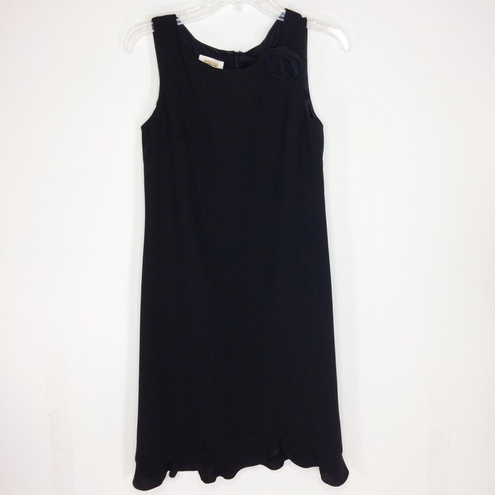 Talbots Womens Size 6 Black Dress LBD‎ Ruffle Hem Floral Pin Lined Sleeveless